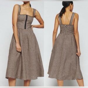 Reformation Brown Checkered Midi Dress